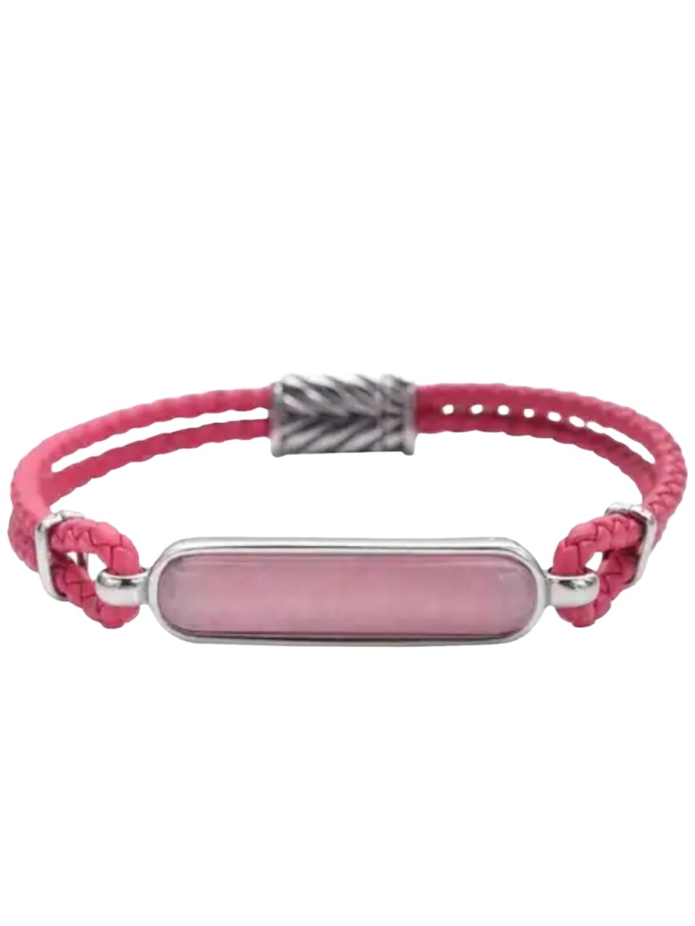 Galilea Rose Quartz Genuine Leather Bracelet Magnetic Lock Black Oxidized